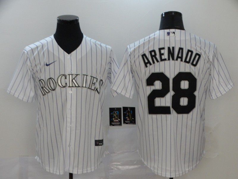 Men Colorado Rockies #28 Arenado White stripes Nike Game MLB Jerseys->youth mlb jersey->Youth Jersey